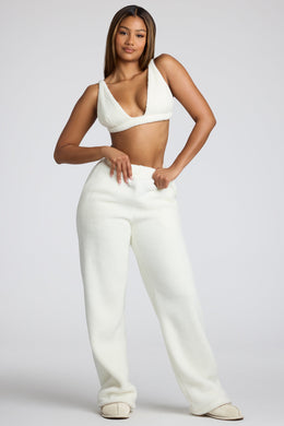 Petite Low Rise Straight Leg Fleece Joggers in White