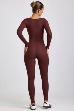 Ribbed Modal Long Sleeve Jumpsuit in Espresso