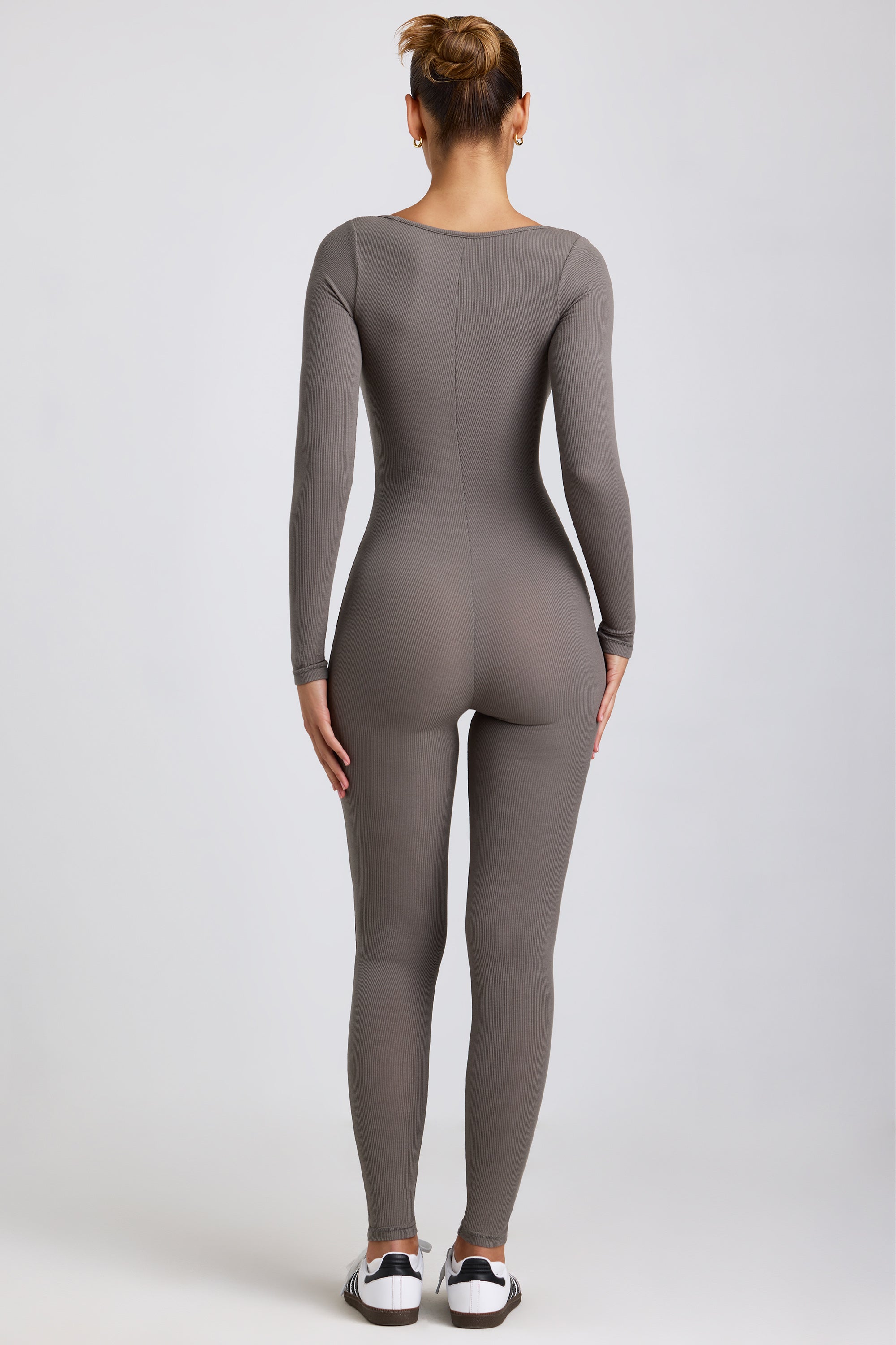 Ribbed Modal Long Sleeve Jumpsuit in Grey