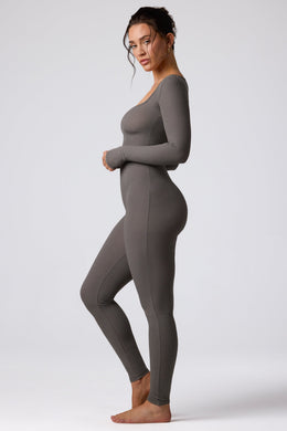 Tall Ribbed Modal Long Sleeve Jumpsuit in Grey