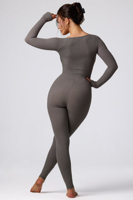 Tall Ribbed Modal Long Sleeve Jumpsuit in Grey