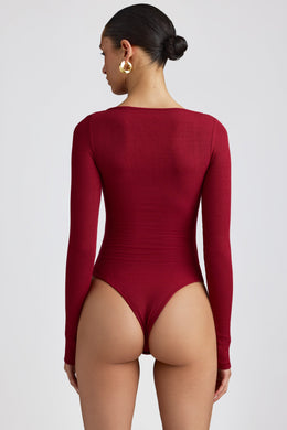 Ribbed Modal Long Sleeve Bodysuit in Maroon