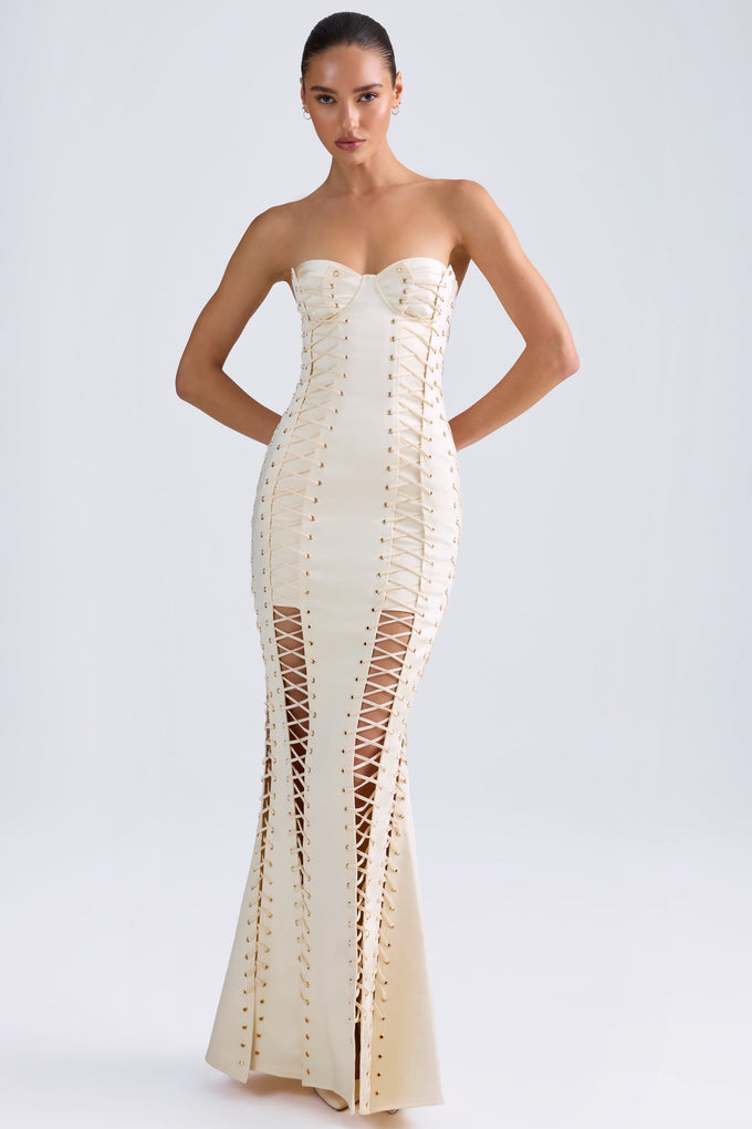 Lace-Up Corset Gown in Ivory