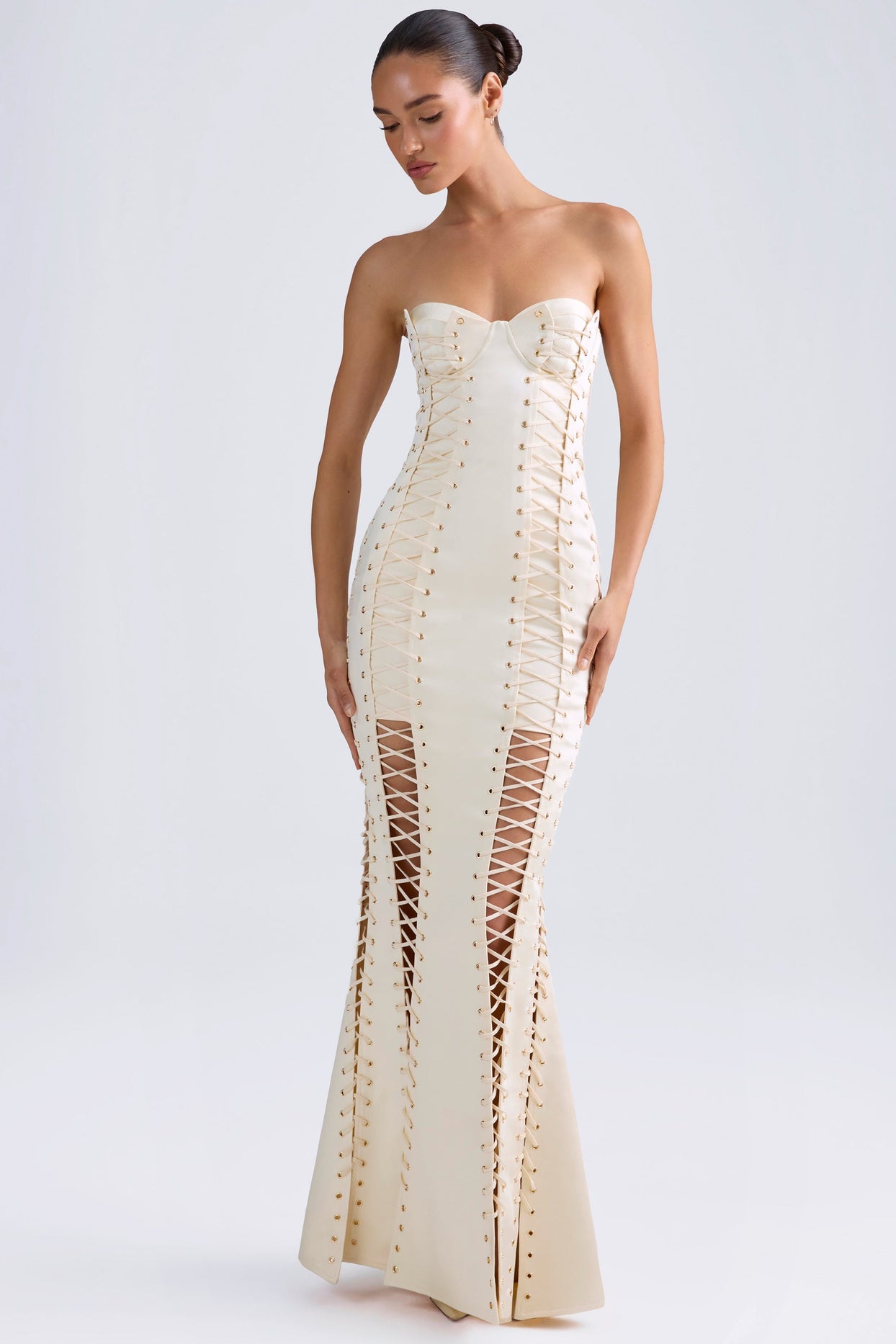 Lace-Up Corset Gown in Ivory