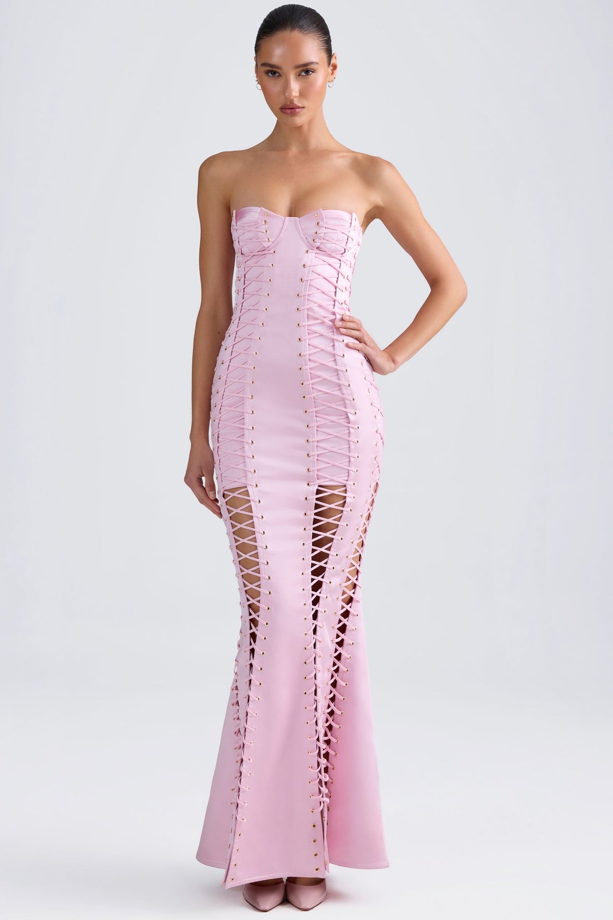 Lace-Up Corset Gown in Light Pink