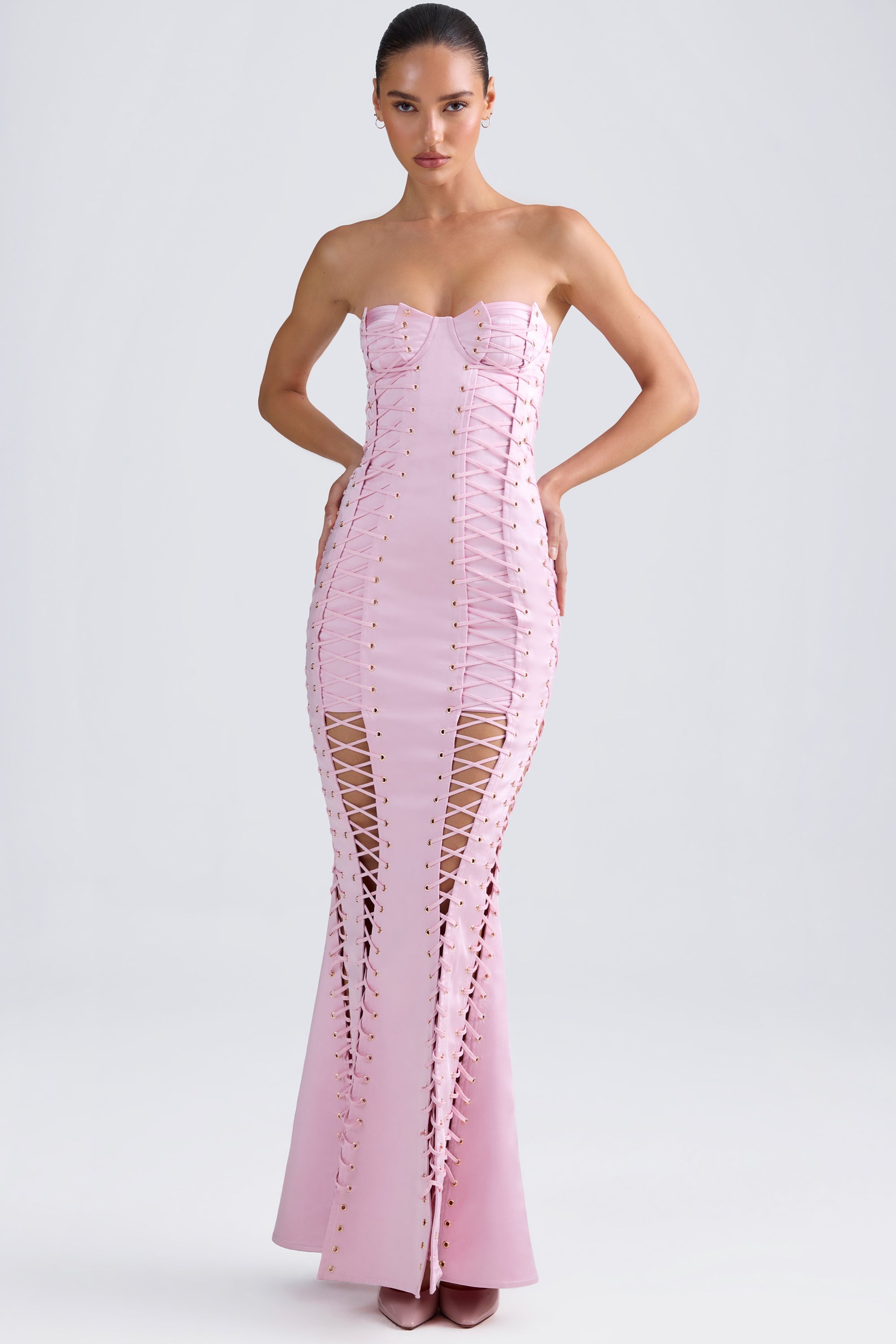 Lace-Up Corset Gown in Light Pink