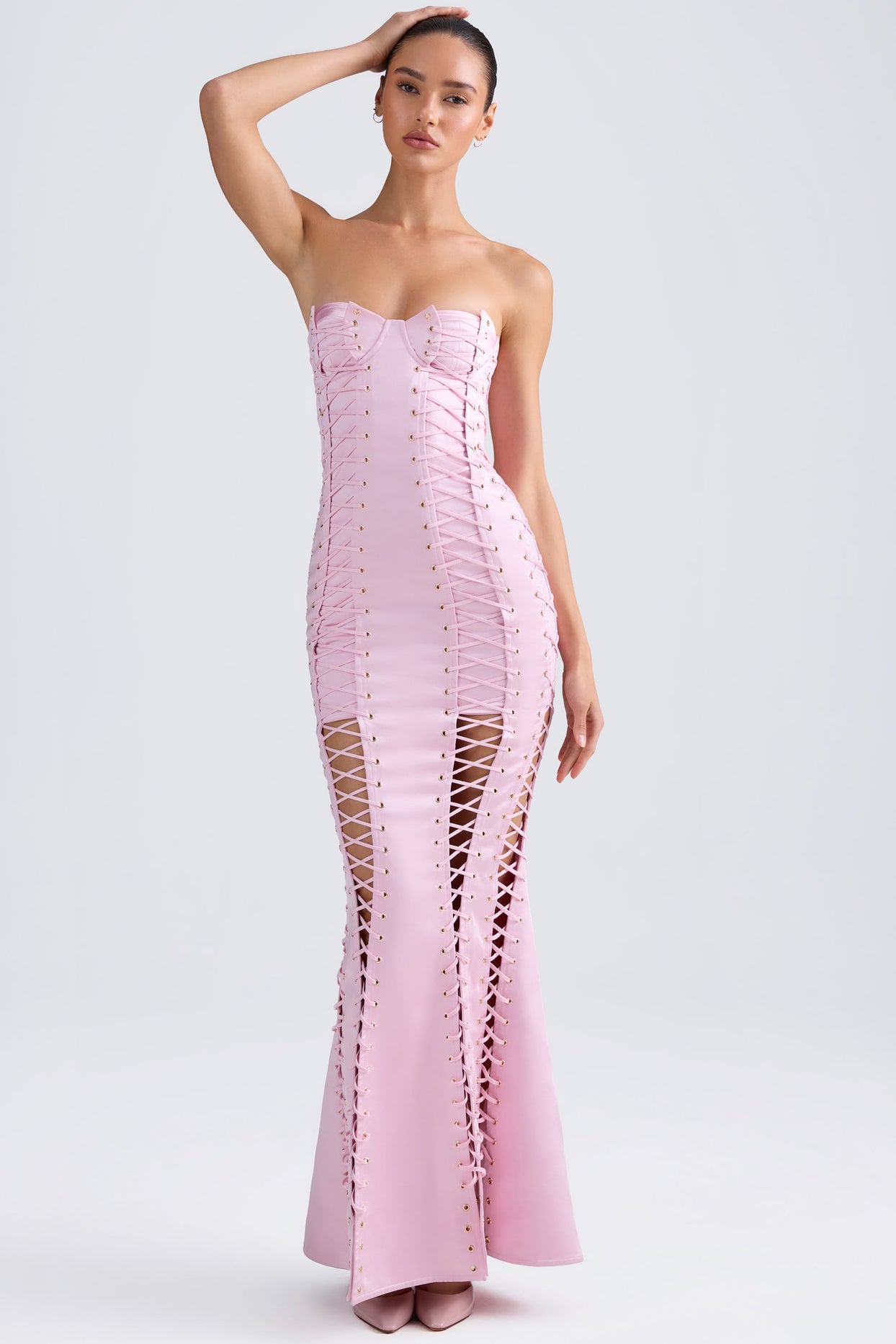 Lace-Up Corset Gown in Light Pink