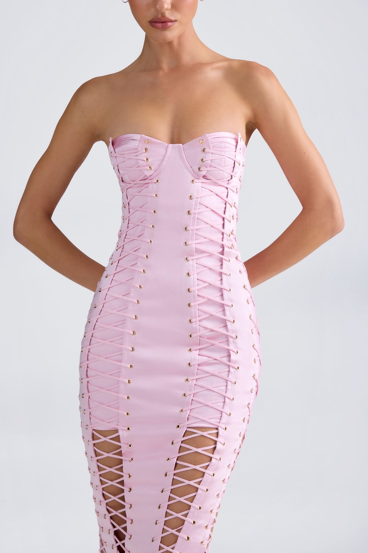 Lace-Up Corset Gown in Light Pink