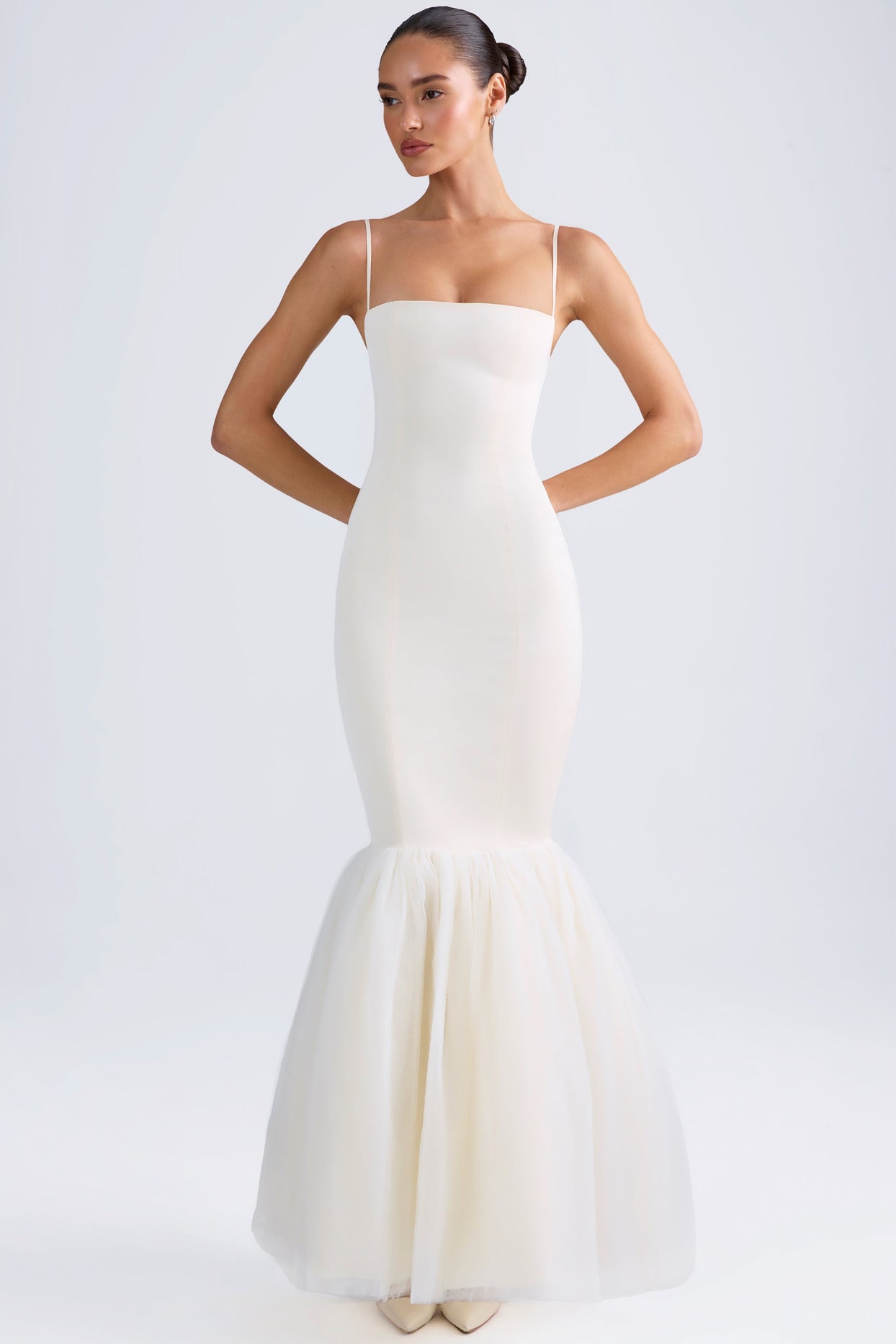 Tulle Hem Fishtail Gown in Ivory