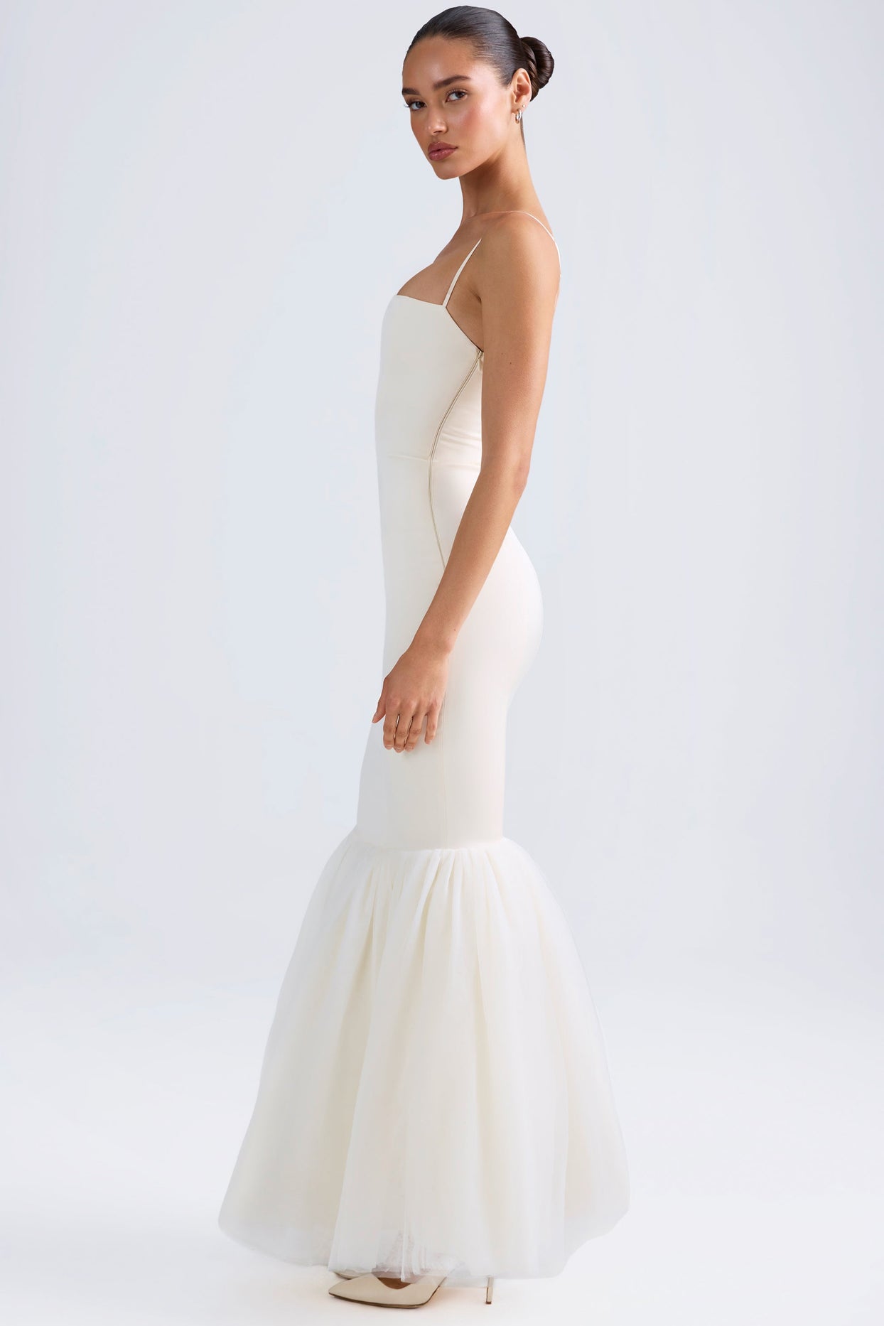 Tulle Hem Fishtail Gown in Ivory