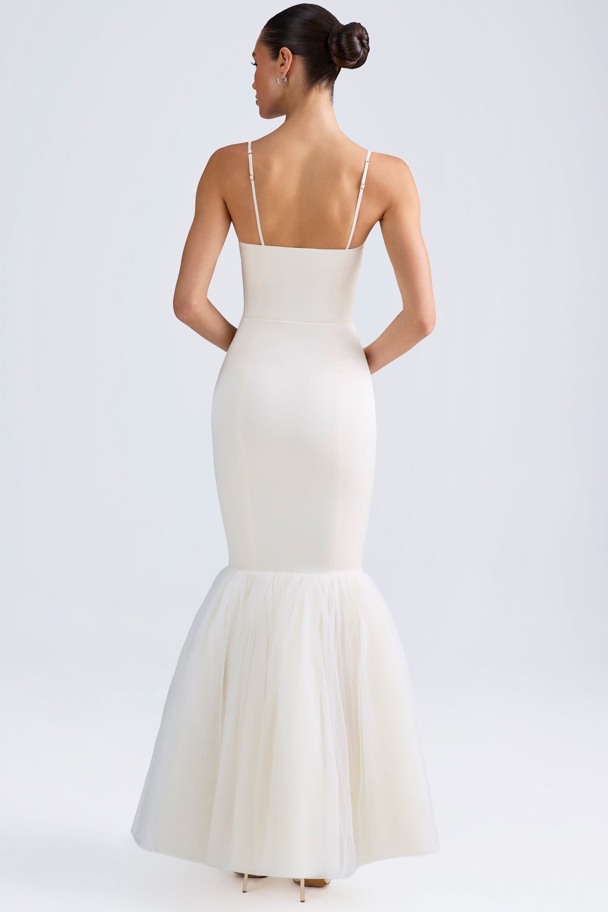 Tulle Hem Fishtail Gown in Ivory