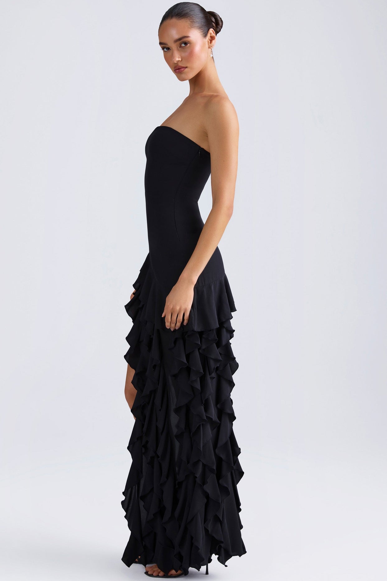Diletta Ruffle-Trim Strapless Gown in Black