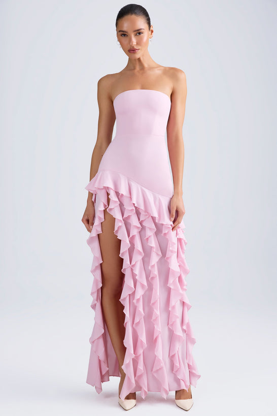 Ruffle-Trim Strapless Gown in Light Pink
