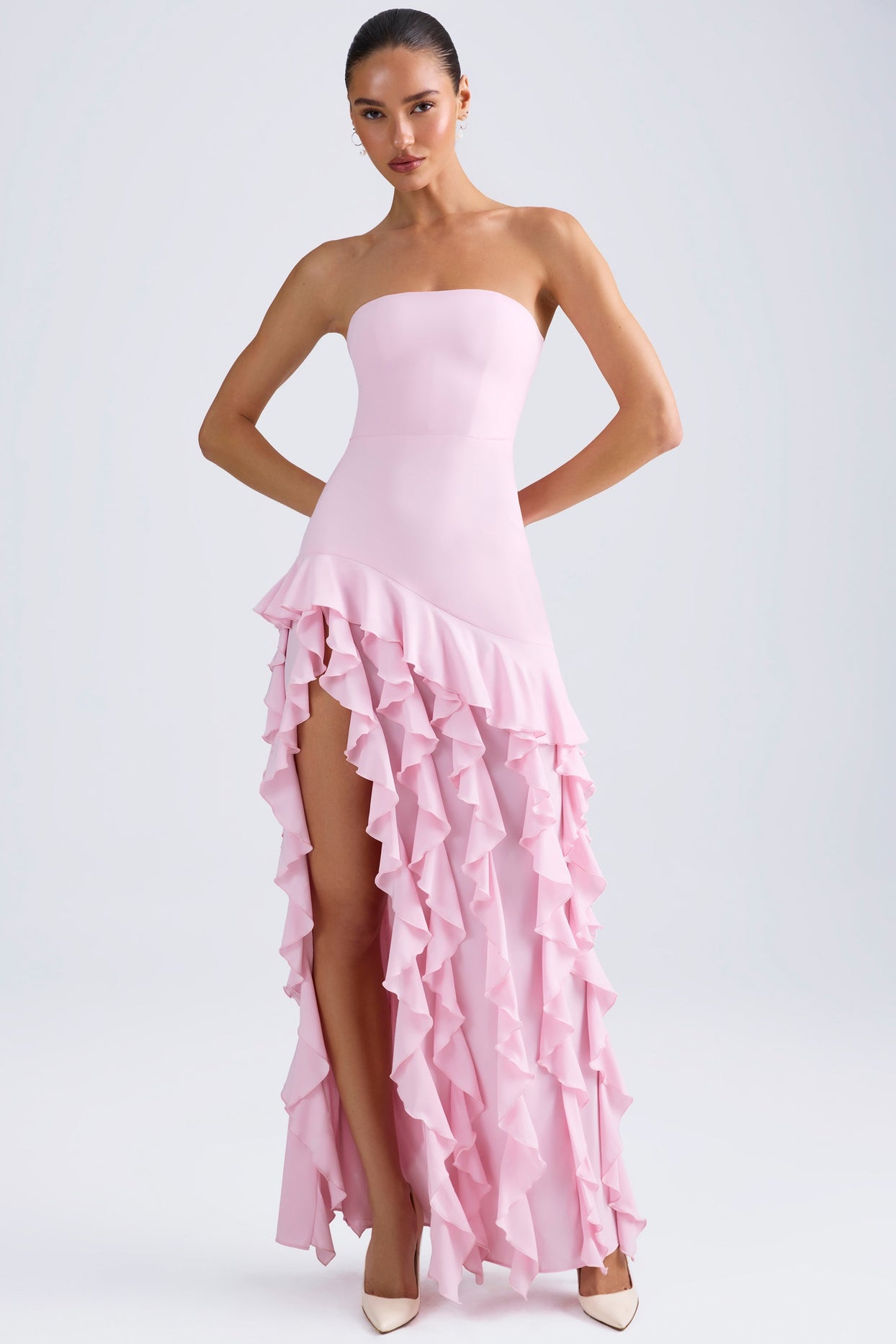 Ruffle-Trim Strapless Gown in Light Pink - 4