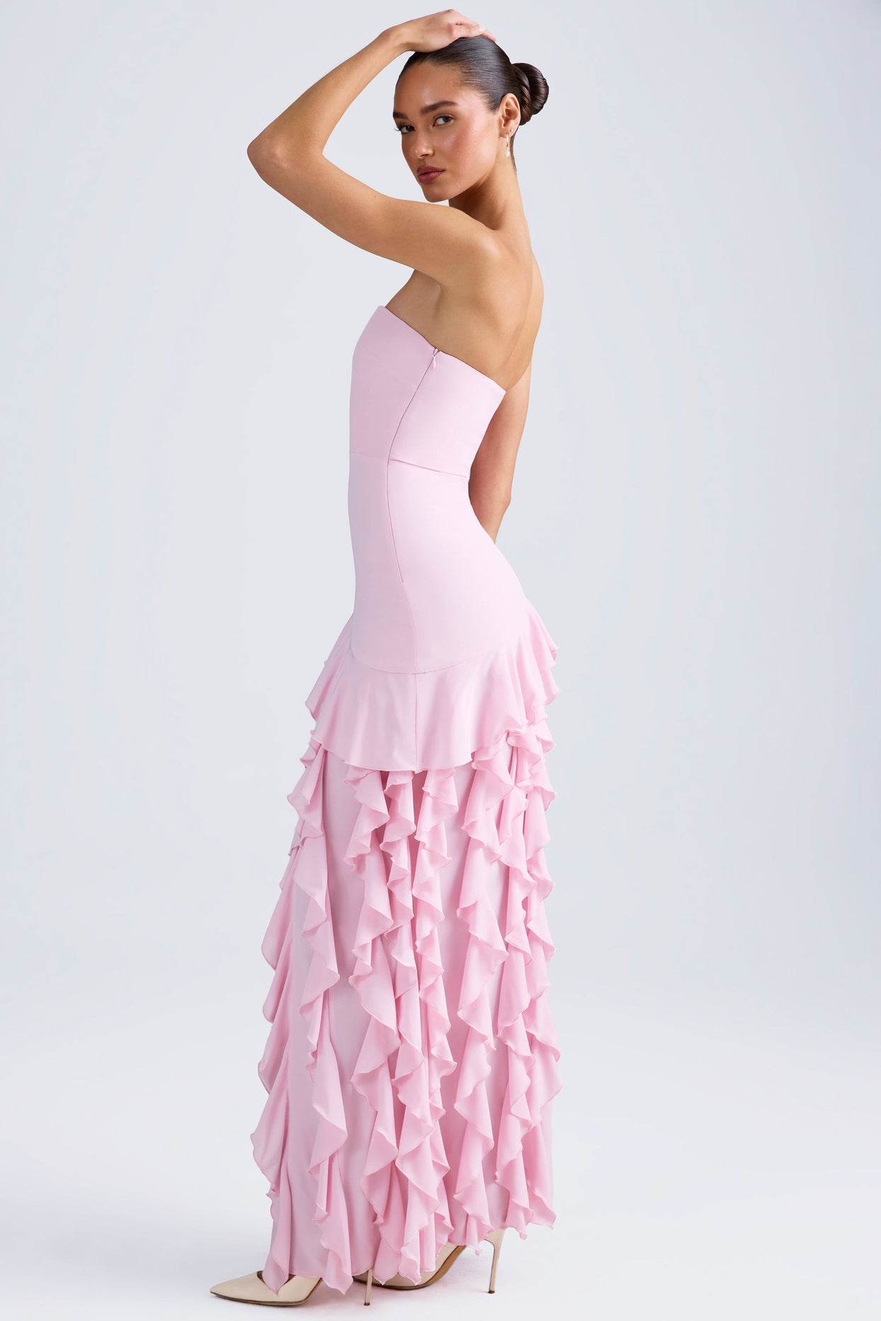 Ruffle-Trim Strapless Gown in Light Pink - 3