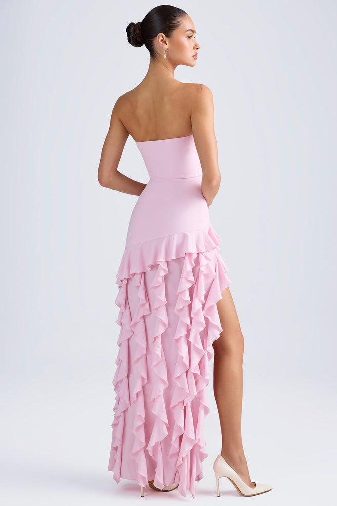Ruffle-Trim Strapless Gown in Light Pink