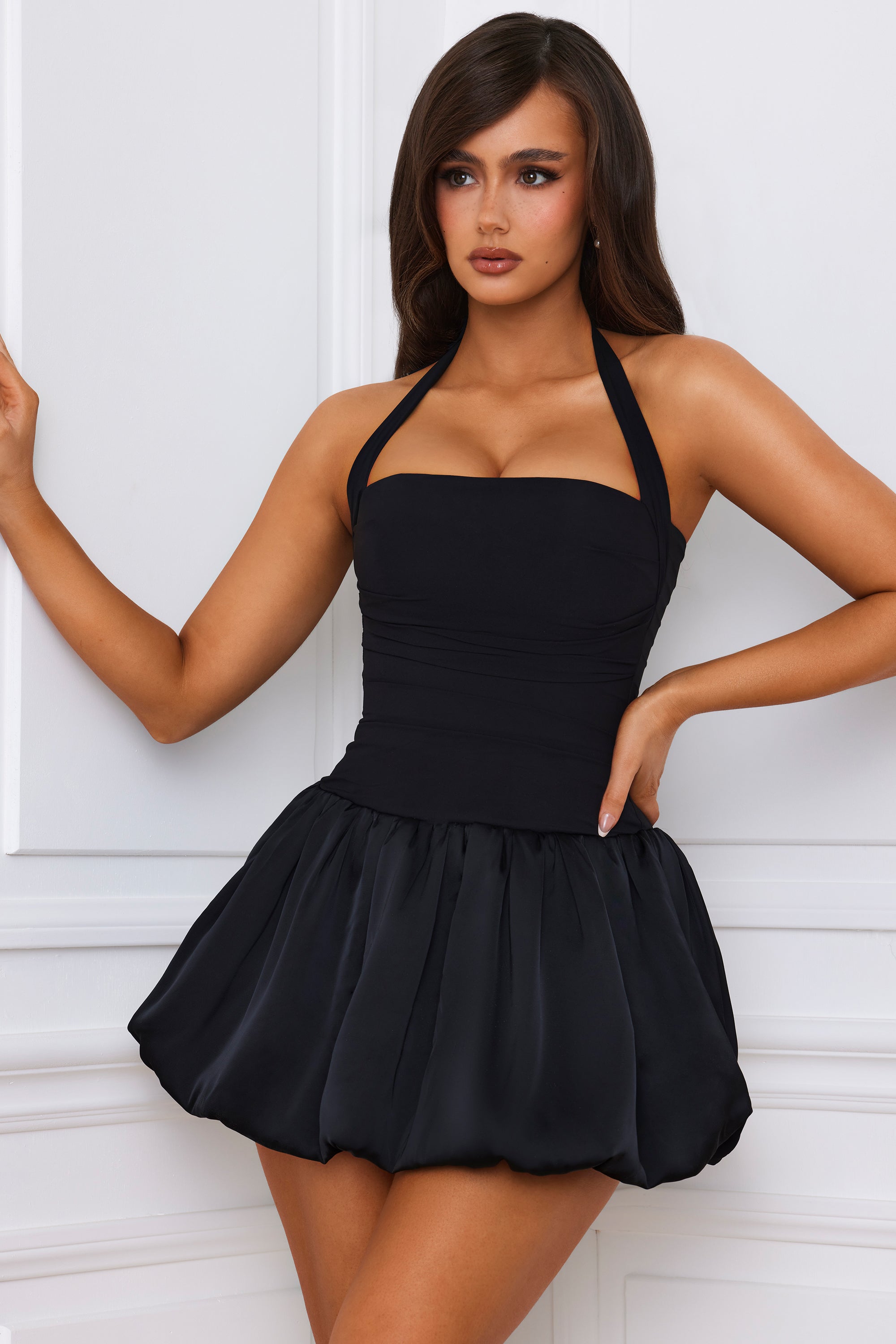 asymmetric hem corset mini dress in black Black Asymmetric Long Sleeve Corset Satin Mini Dress | Dresses
