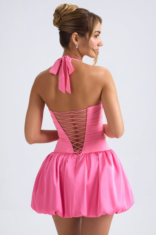 lace-up bubble hem corset mini dress Oh Polly Ludmila halterneck bubble hem corset mini dress in black