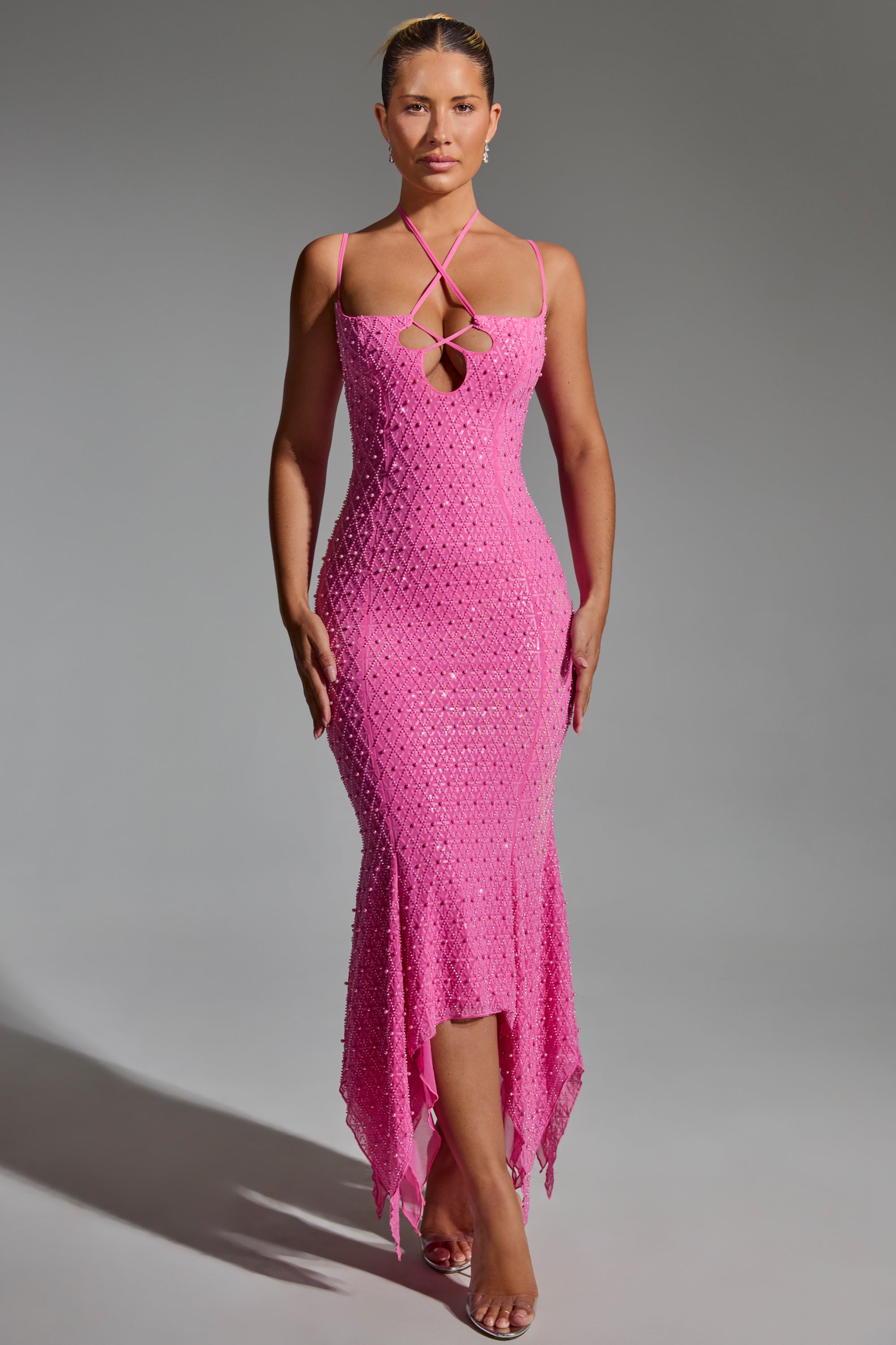 Hot pink asymmetrical dress best sale