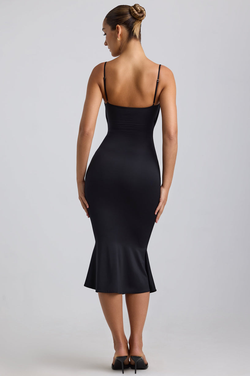 Slinky Jersey Ruched Cut-Out Midaxi Dress in Black - 2