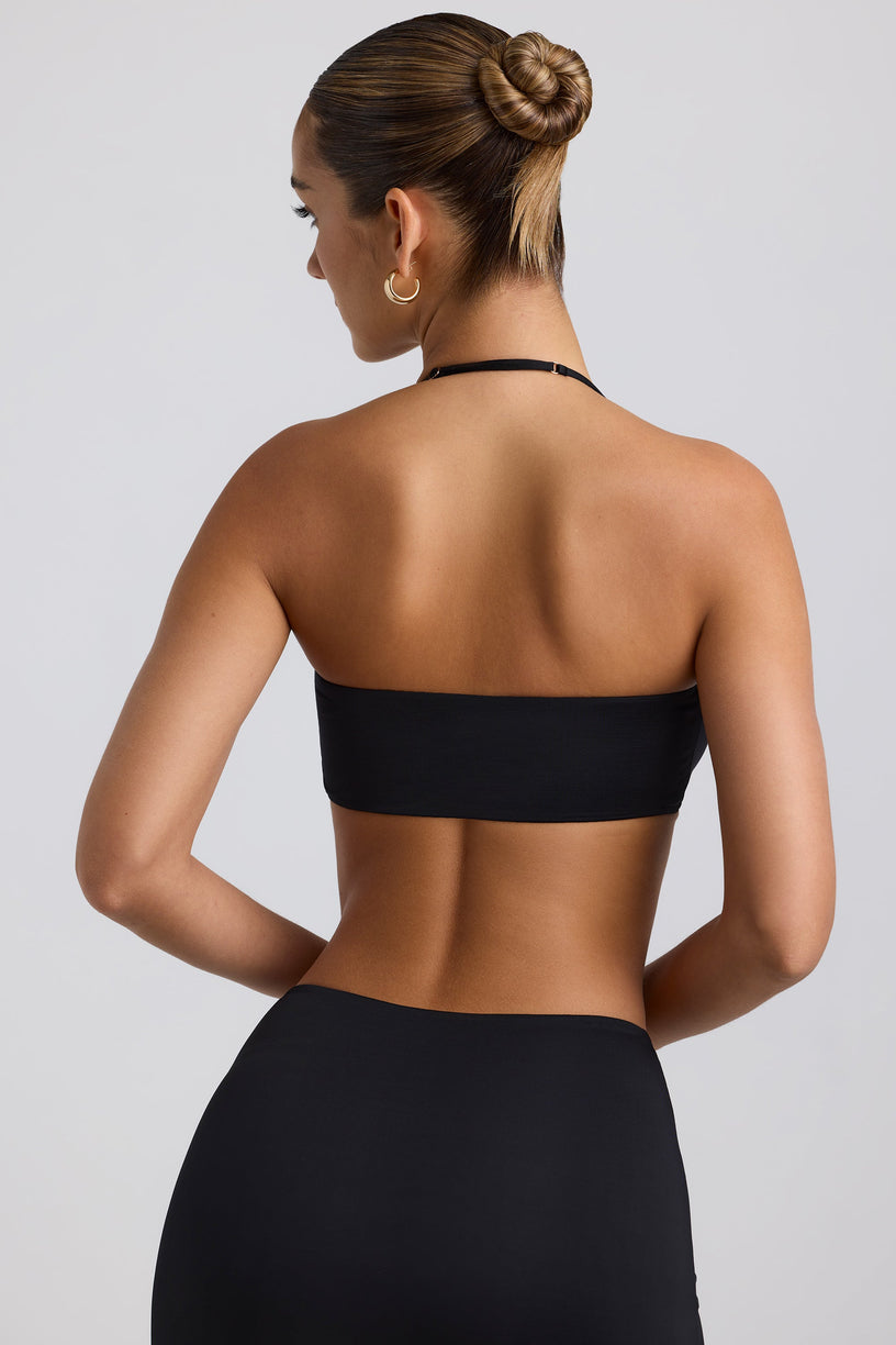 Slinky Jersey Hardware Detail Halterneck Bralette in Black - 2
