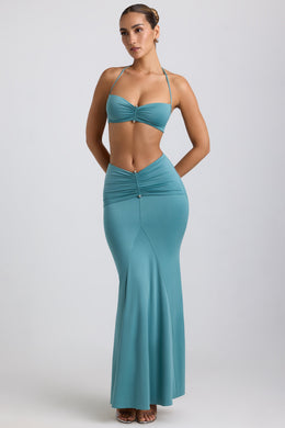 Slinky Jersey Hardware Detail Maxi Skirt in Sea Green