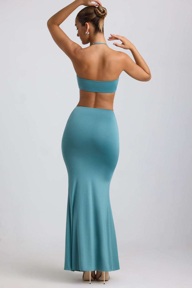 Slinky Jersey Hardware Detail Maxi Skirt in Sea Green - 2
