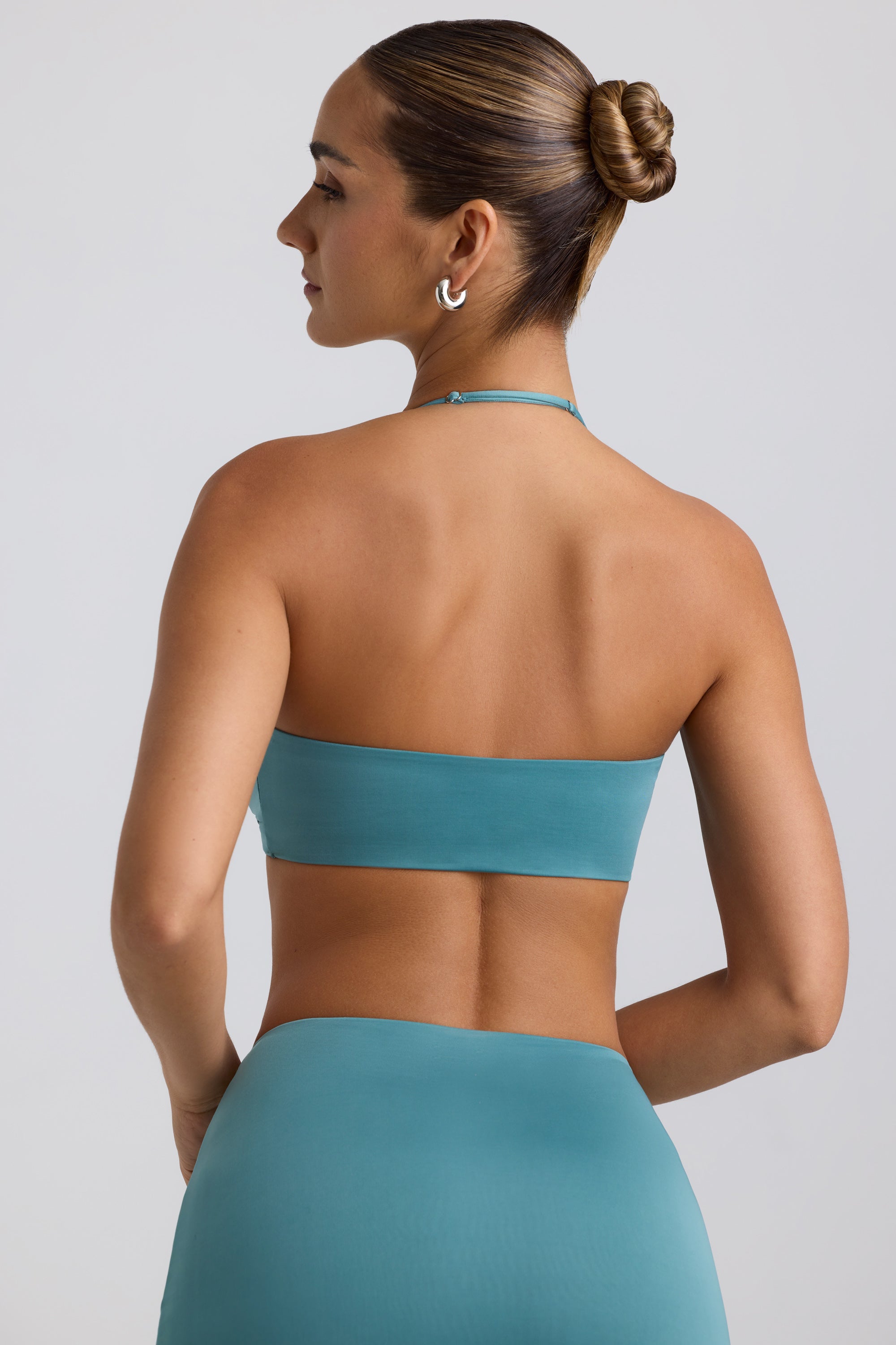 Slinky Jersey Hardware Detail Halterneck Bralette in Sea Green