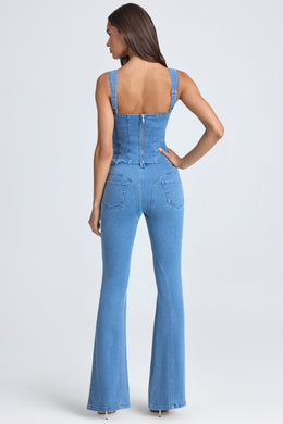 Petite Mid-Rise Flared Jeans in Mid Blue Stonewash