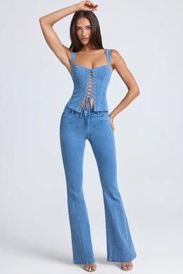 Tall Mid-Rise Flared Jeans in Mid Blue Stonewash