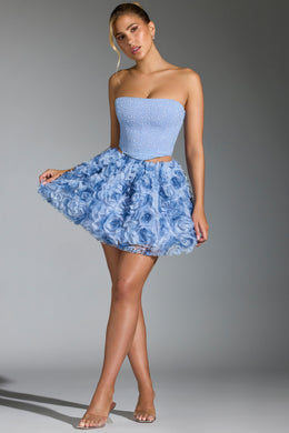 Floral-Appliqué Mini Skirt in Blue