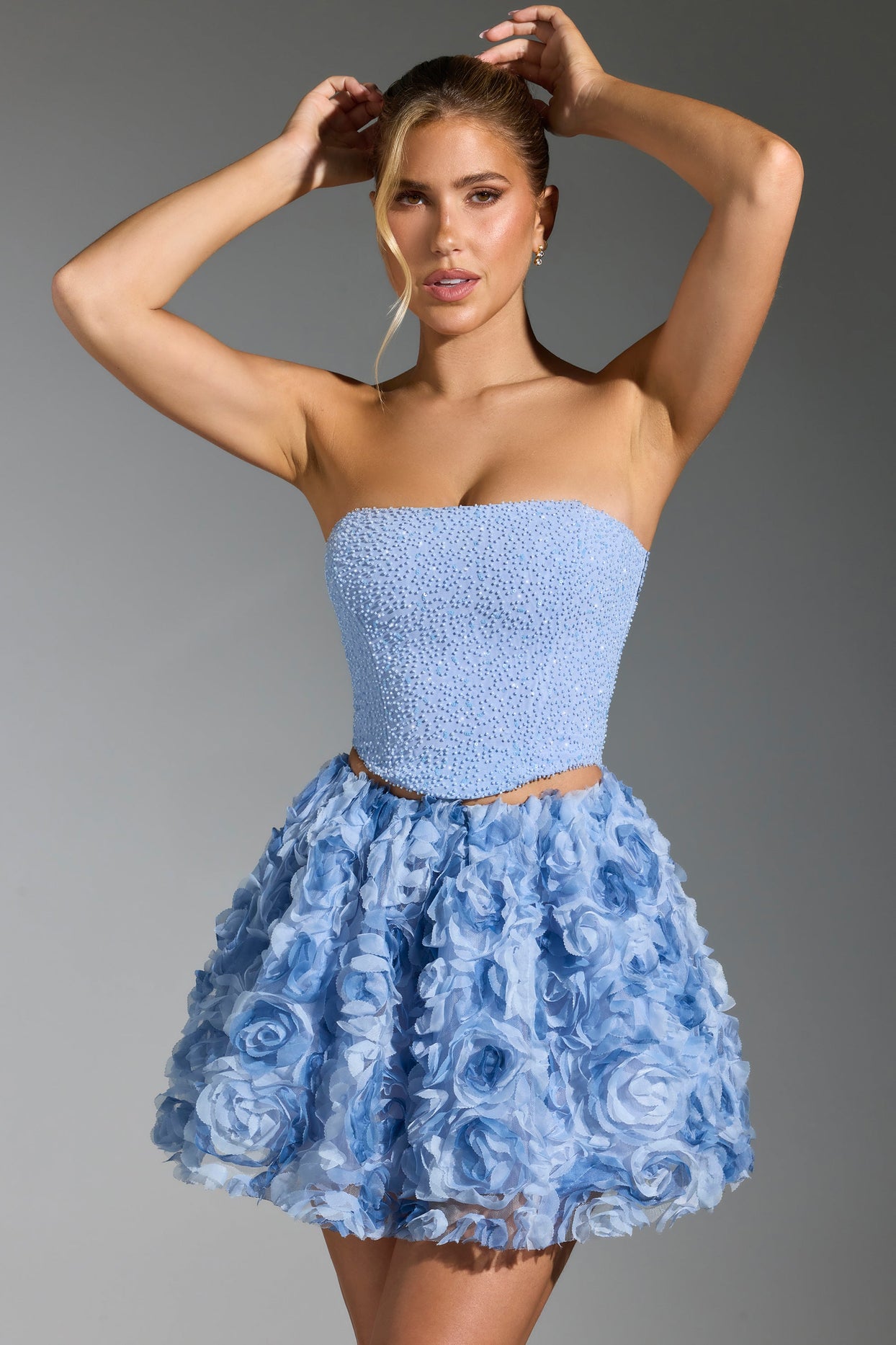 Floral-Appliqué Mini Skirt in Blue