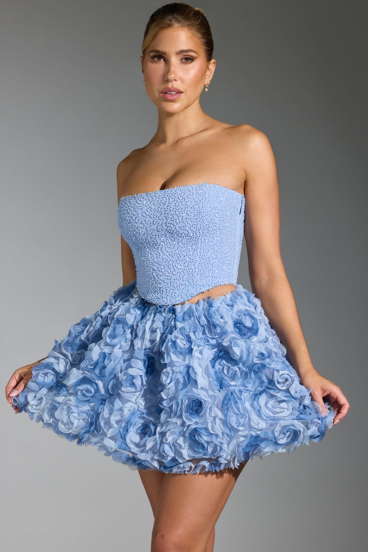 Floral-Appliqué Mini Skirt in Blue