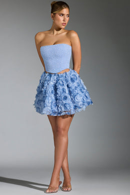 Floral-Appliqué Mini Skirt in Blue