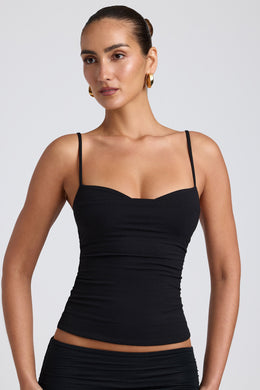 Modal Ruched Layered Tank Top in Black