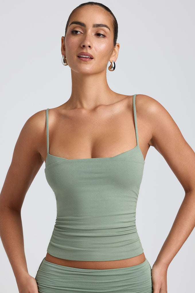 Ruched Layered Tank Top in Sage Green
