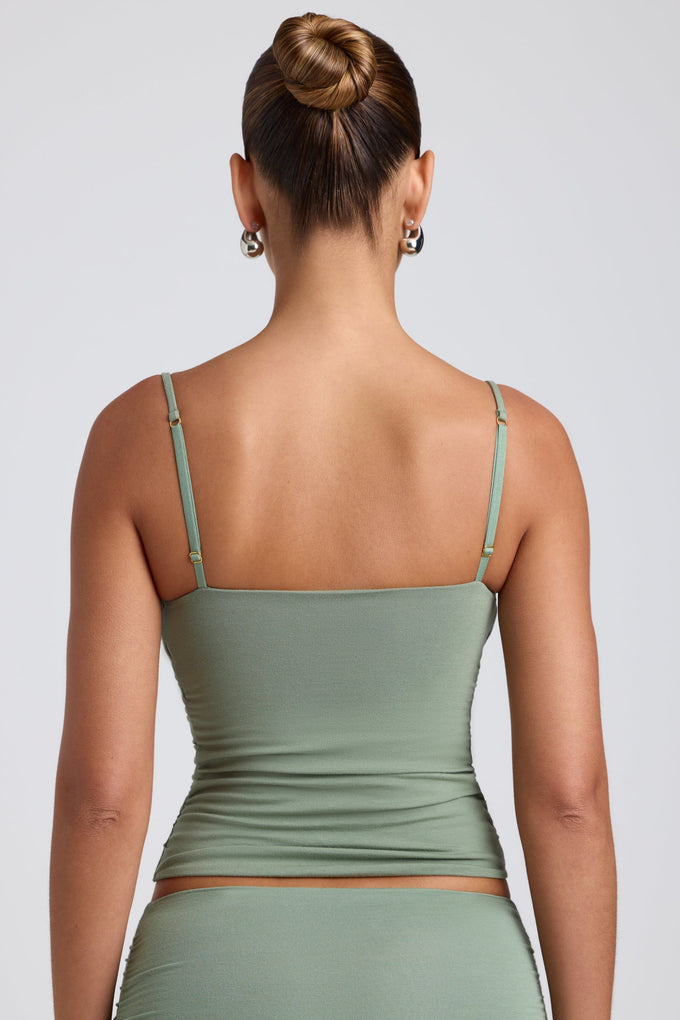 Ruched Layered Tank Top in Sage Green