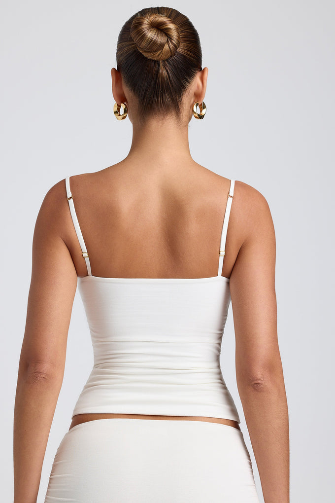 Ruched Layered Tank Top in White
