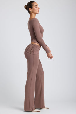 Modal Twist-Front Long-Sleeve Crop Top in Taupe