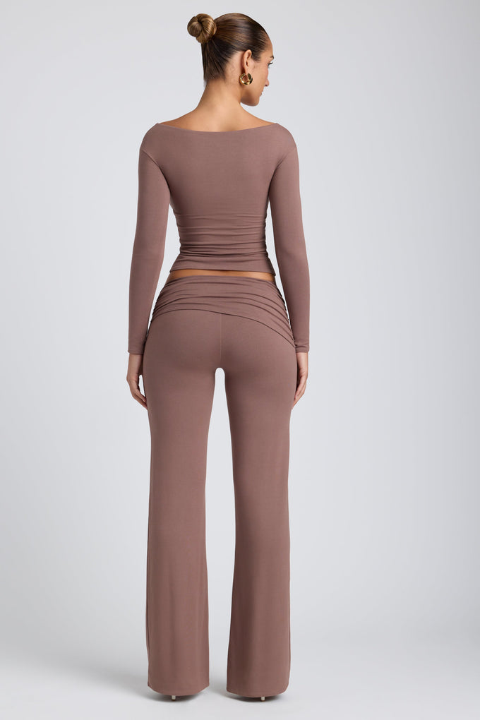 Mid-Rise Straight-Leg Trousers in Taupe
