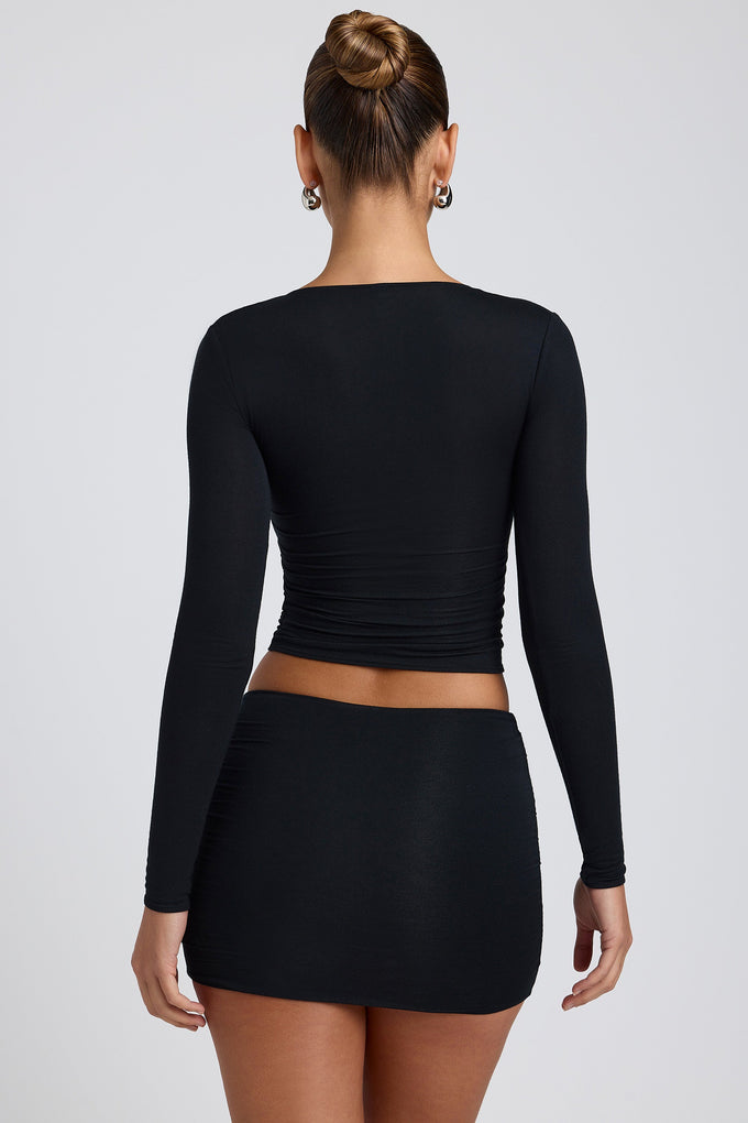 Ruched Long-Sleeve Top in Black
