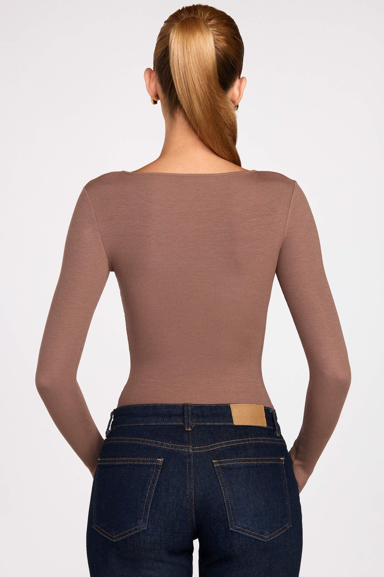 Modal Ruched Long-Sleeve Top in Mocha