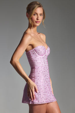 Embellished Corset Mini Dress in Peony Pink