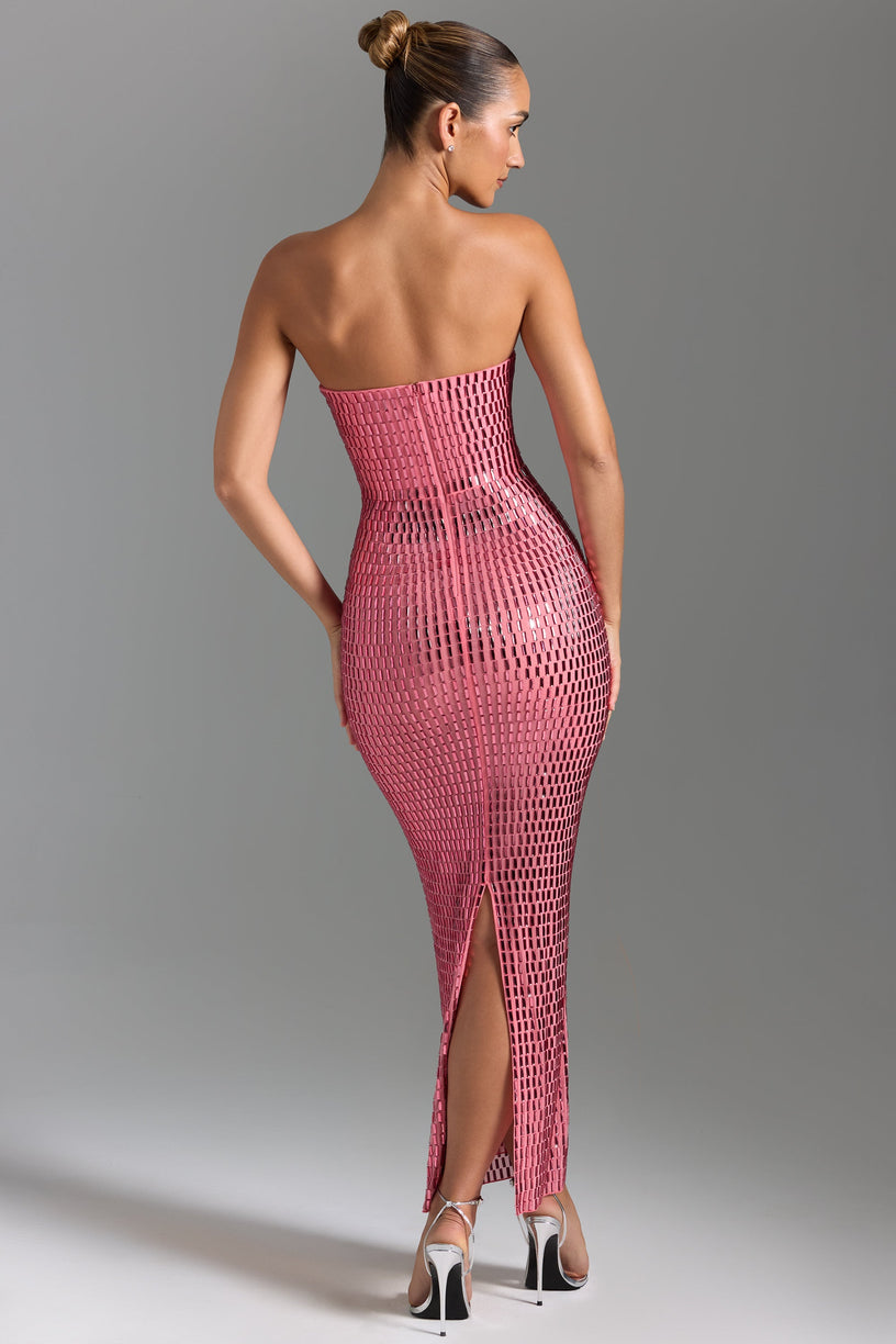 Embellished Strapless Bandeau Maxi Dress in Watermelon - 2