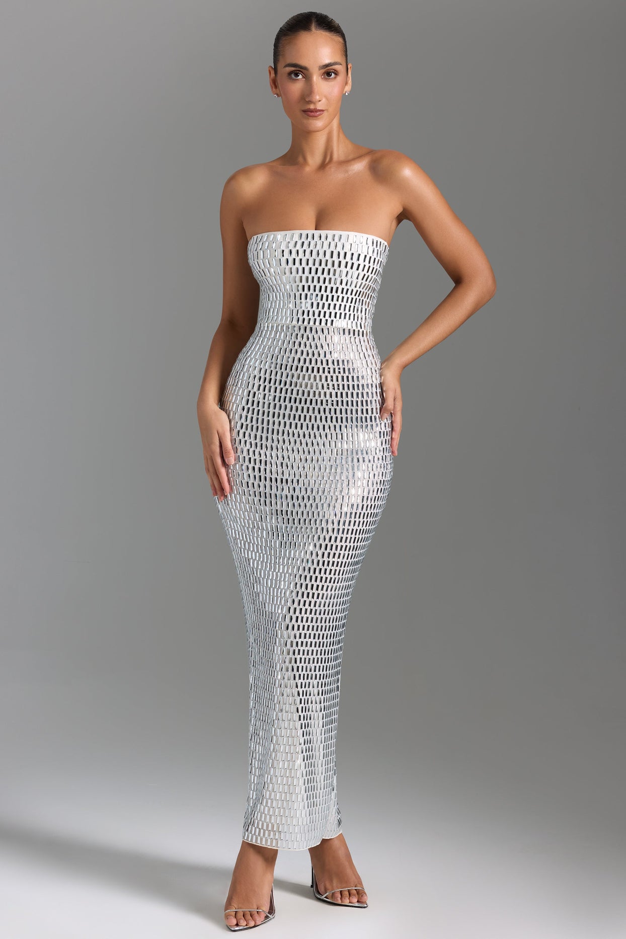 Embellished Bandeau Maxi Dress in White