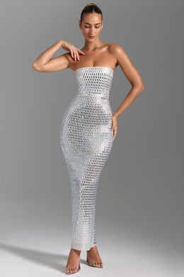 Embellished Bandeau Maxi Dress in White