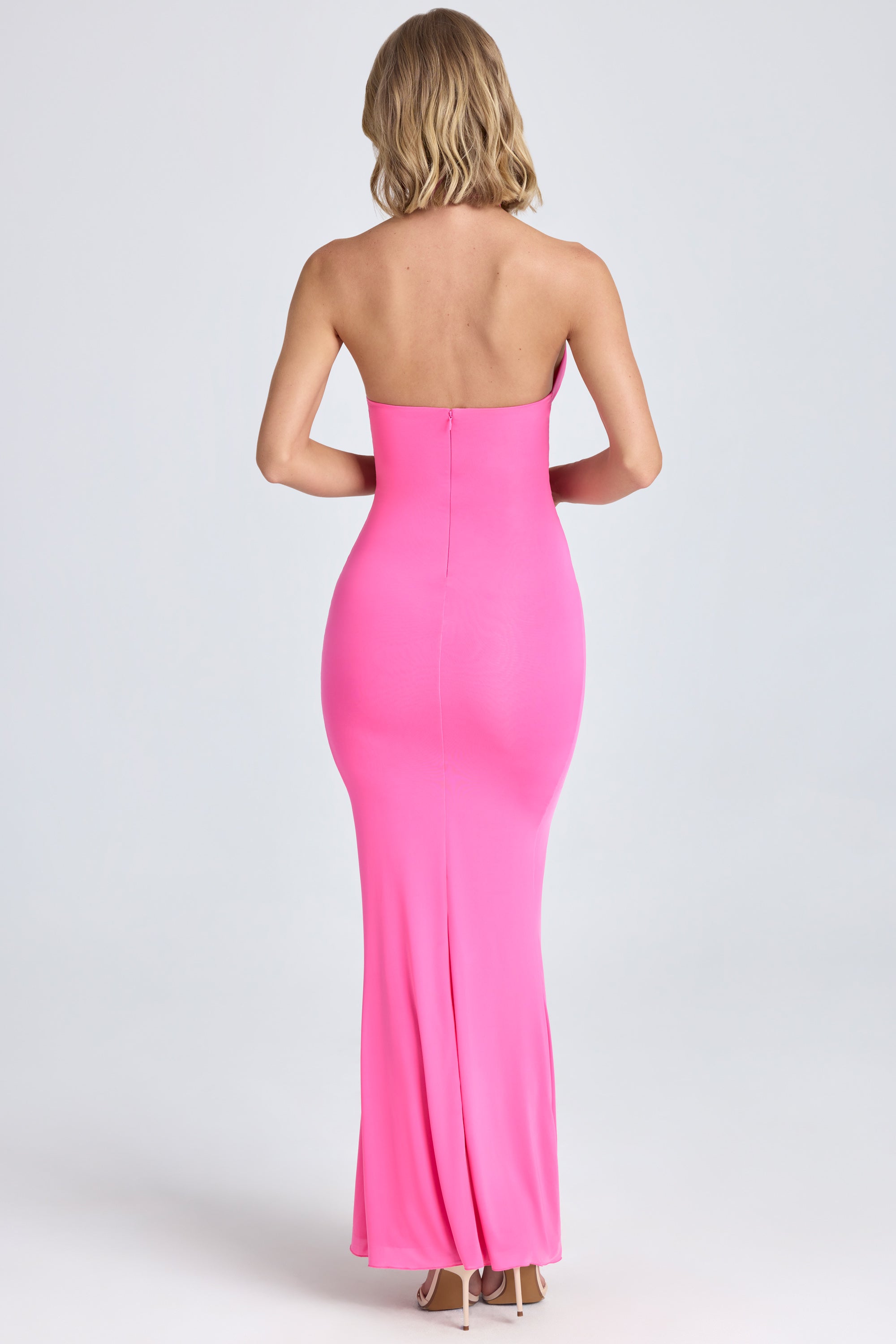 Ruffle-Trim Halterneck Gown in Lollipop Pink
