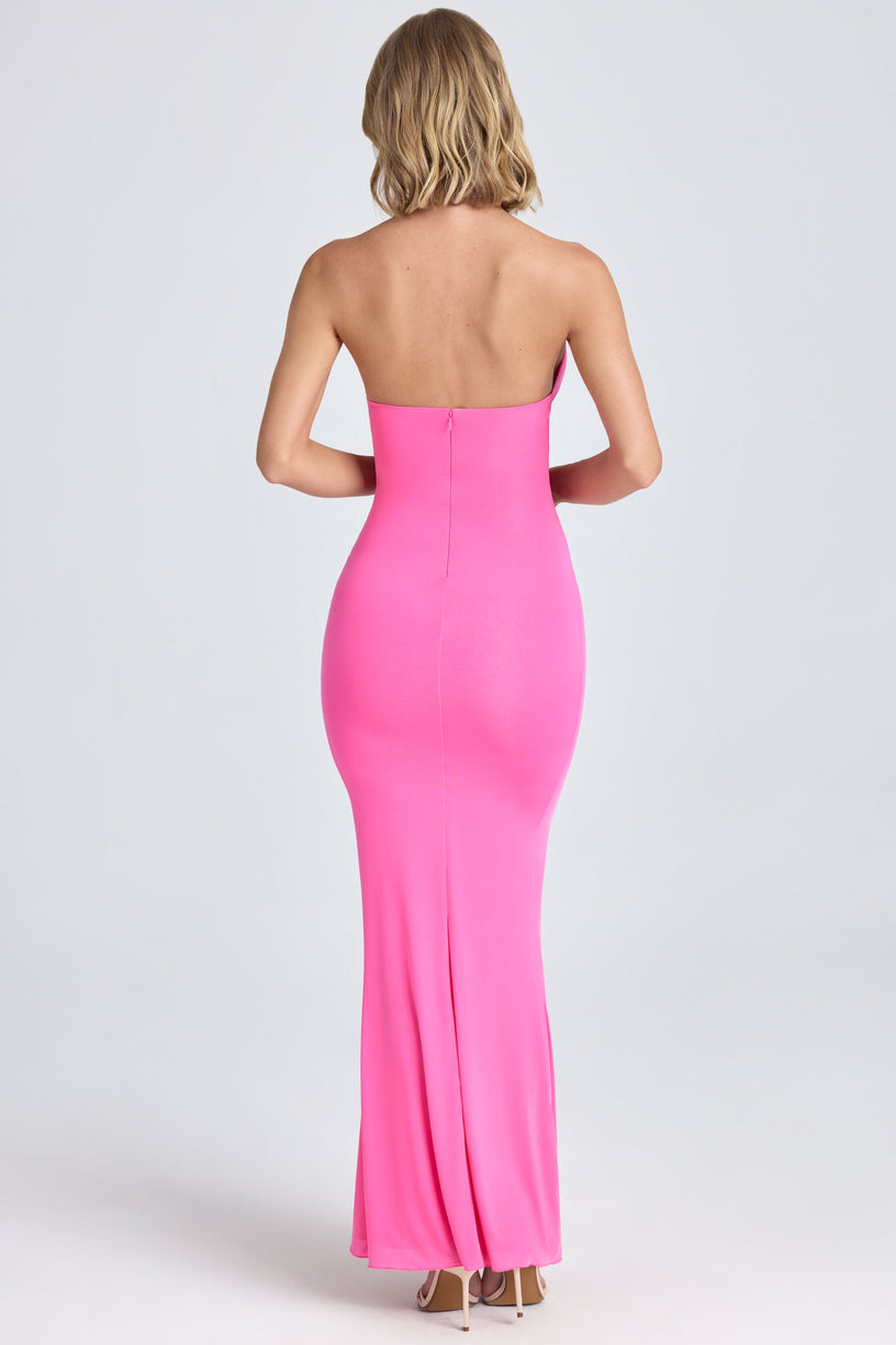 Ruffle-Trim Halterneck Gown in Lollipop Pink - 2