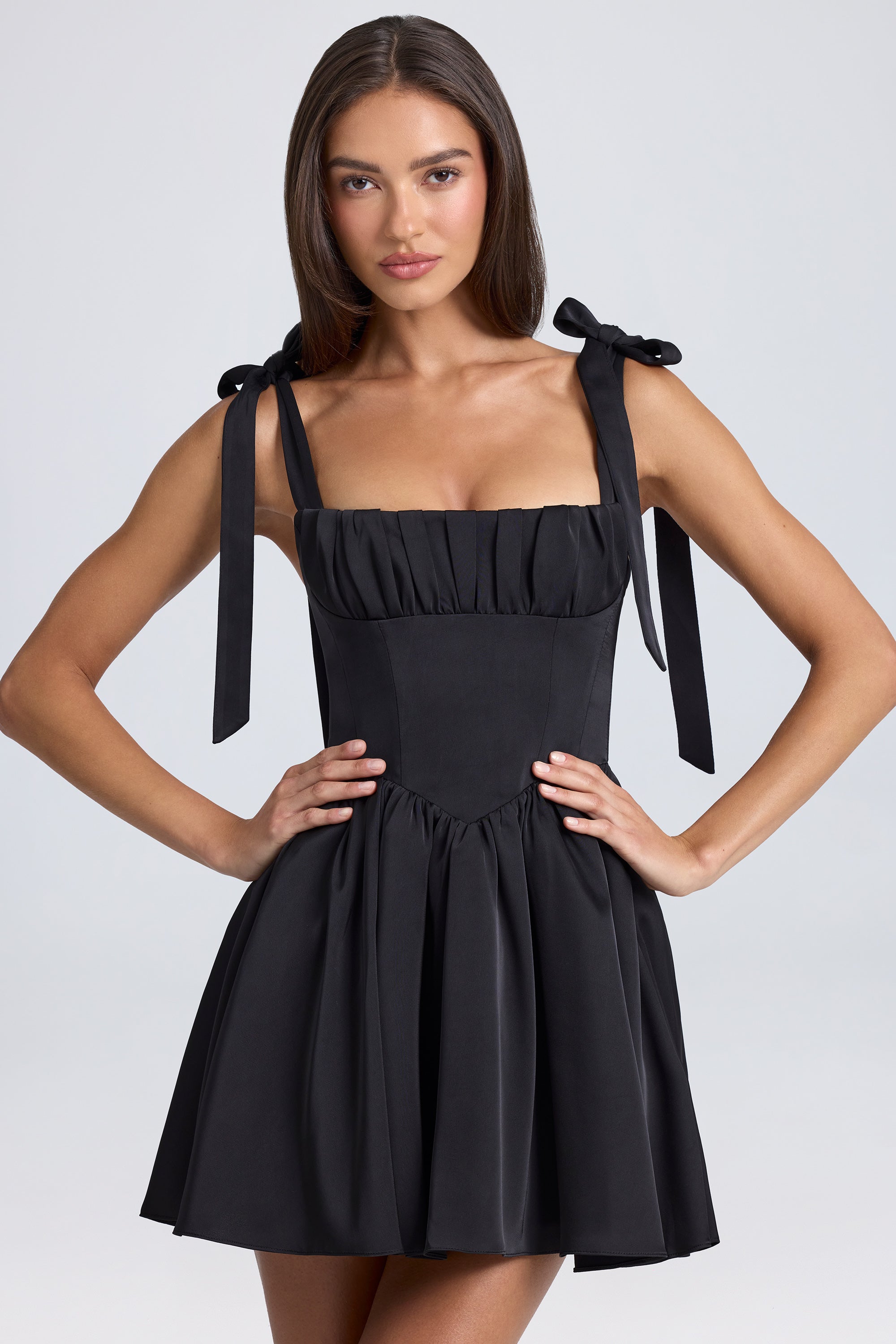 Draped Corset Mini Dress in Black | Oh Polly
