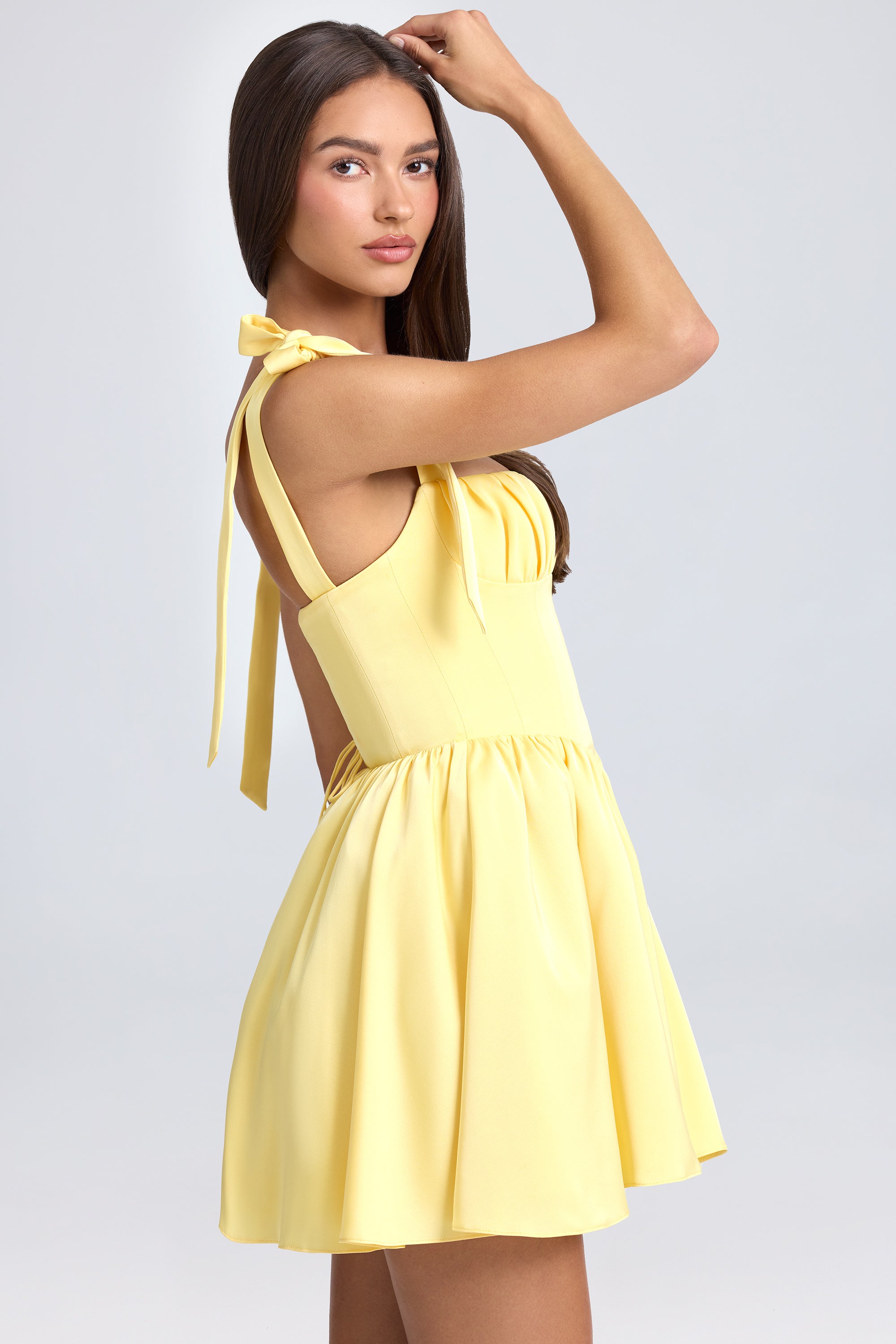 Bellamy Draped Corset Mini Dress in Lemon Sherbet
